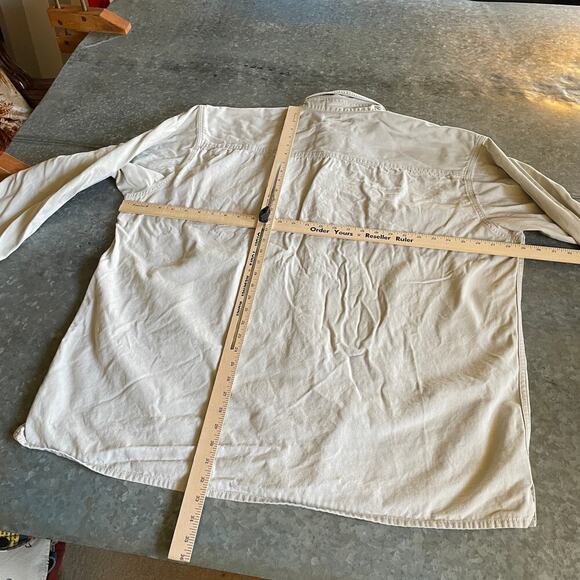 Vintage Lee Bernese Mountain Dog Painted Denim Button Up Shirt Mens XXL Tan 90s - Picture 7 of 9